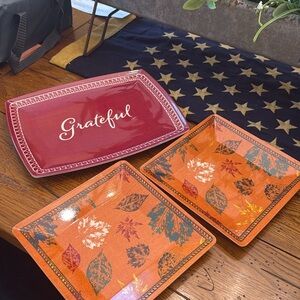 Grateful Red and Orange Leaf Platter Set
